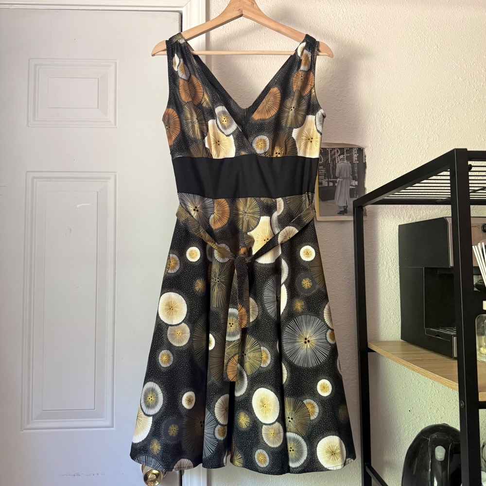 BE STILL MY HEART black pinup retro printed a-line sleeveless cotton mini dress